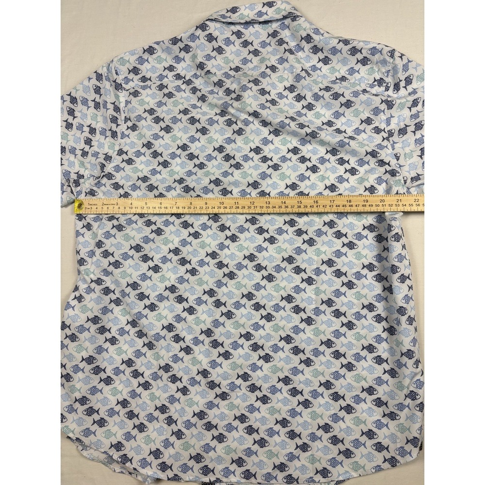 Construct Slim Fit 4 Way Stretch Mens XL NWT. White Fish Print Button Down SS - Picture 4 of 8